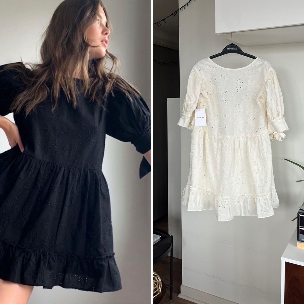 Aritzia Sunday Best Oregold new Cream Cotton Relaxed Eyelet Babydoll Dress SizeL